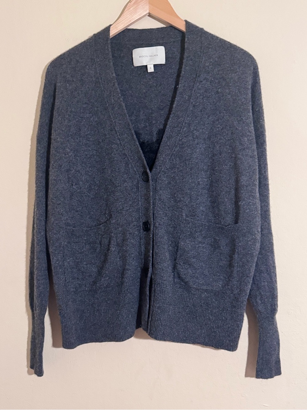 Brochu Walker Lace Looker Cardigan in Dark Charcoal with Black Size S
